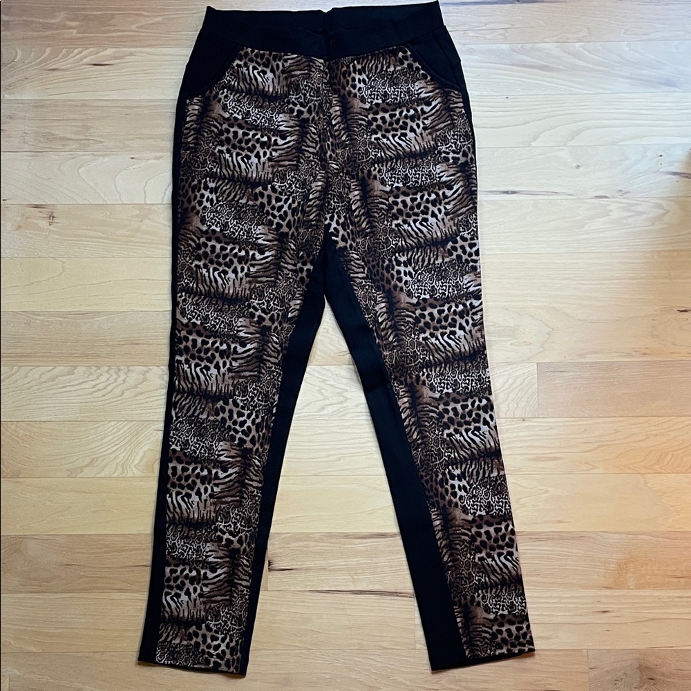 Simon Chang Black Animal Print Ankle Pants